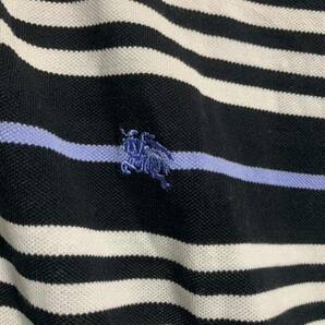 BURBERRY BLACK LABEL バーバリー ブラックレーベル 三陽商会 ホース刺繍 黒×白×青紫 ボーダー ポロシャツ 2 M程度の画像6