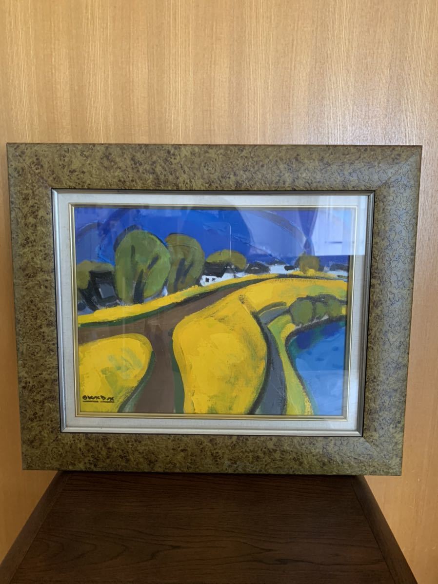 Oil painting by Masahiko Okada, Road of rape blossoms, signed, canvas, hand-painted, art, painting, box included, oil painting, landscape painting, interior, fine art, Painting, Oil painting, Nature, Landscape painting