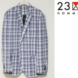 42,900円新品タグ付き【23区HOMME オム】 軽量 米沢織 チェック柄 春夏2Bジャケット 48(L) v403-1408