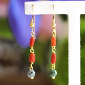  red coral .. natural less processing K14GF earrings 