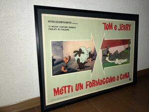 貴重★イタリア版！1969年製 ヴィンテージ！ワーナーブラザーズ トムとジェリー Tom and Jerry 額付 ポスター 古着屋 カフェ CAFE 喫茶店