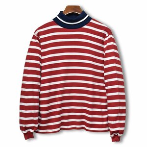 USA made [ Vintage ] Ran z end [LANDS' END] red × white border [ navy blue collar ] high‐necked long T[ lady's old clothes ][ size L]CD2319-4-CD30