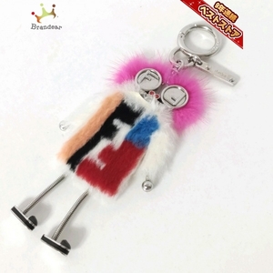  Fendi FENDI key holder ( charm ) bag bagz fur × metal material white × silver × multi wi cheese key holder 