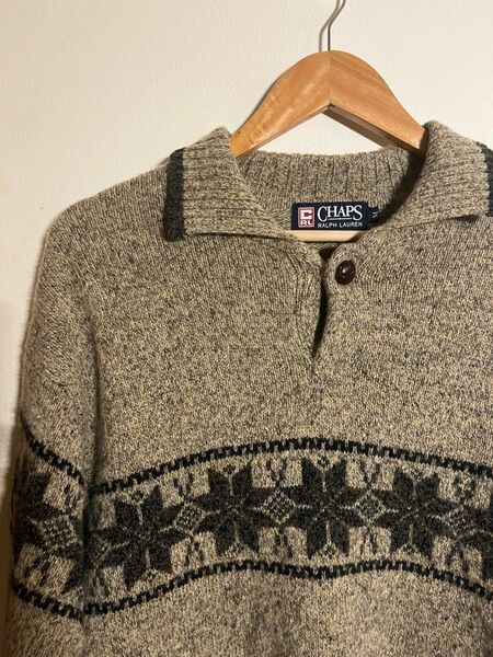 90s CHAPS Ralph Lauren ハーフボタンニット ノルディック柄