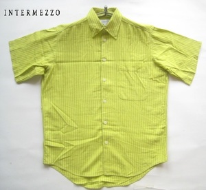 美品!!インターメッツォ INTERMEZZO*ストライプ柄半袖シャツ M 緑×黄 ダーバン D'URBAN