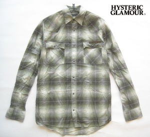 美品日本製!!ヒステリックグラマー HYSTERIC GLAMOUR*ロゴタグ付き チェック柄ウエスタンシャツ M 緑系 キムタク THEE HYSTERIC XXX