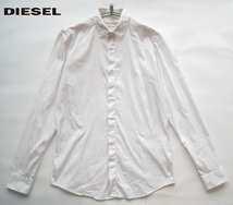 高級トルコ製!!ディーゼル DIESEL*SLIM FIT クラッシュ加工襟 比翼仕立てホワイトシャツ S 白 _画像1