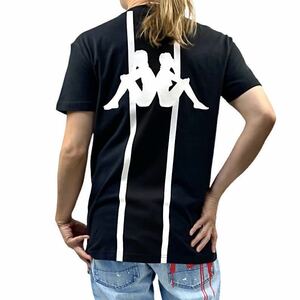 新品 カッパ Kappa オミニ ストライプ ブランド ロゴ バックプリント Tシャツ イタリア スポーツ インポート 希少 日本未入荷 ブラック M