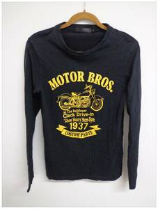 ★830 【送料無料】 THRUXTON 長袖 Tシャツ ロンT M 黒 綿100％ バイクプリント カジュアル 伸縮性◎ 普段着 部屋着 春秋 シンプル