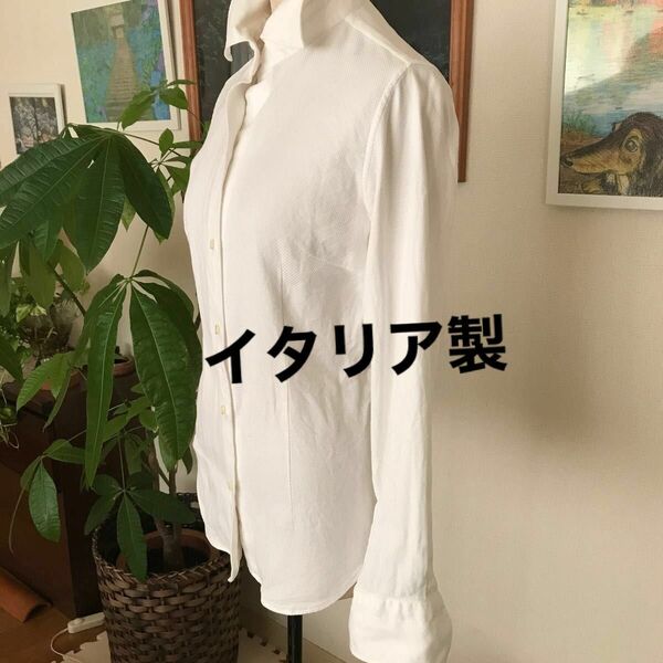 YVON イタリア製生地の白いシャツ　100%コットン40サイズ　ホワイト　定価17000