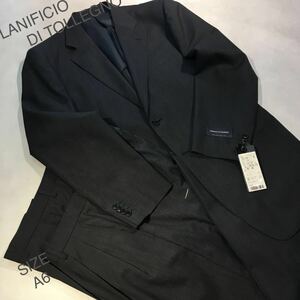 ★紳士服・工房【決算セール】LANIFICIO新品★未使用シングル2ッ釦ソフトスーツスペア付き/マイクロチェック柄チャコールグレー/サイズA6!!