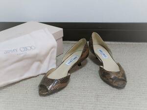 【即決】未使用 JIMMYCHOO ジミーチュウ◆パイソン オープントゥ パンプス ローヒール 　　ta