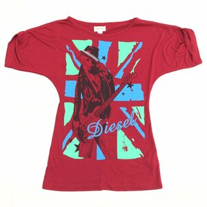 beautiful goods DIESEL diesel print design T-shirt M red red short sleeves domestic regular goods lady's for women 