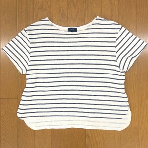 SHIPS シップス ボーダー ストレッチ スウェット カットソー 36(S) 白×濃紺 ホワイト ネイビー 日本製 半袖 Tシャツ レディース 女性用