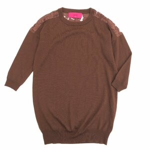  beautiful goods Leclair Spick&Span Spick & Span race equipment ornament knitted tunic sweater M corresponding Brown . minute sleeve domestic regular goods lady's 