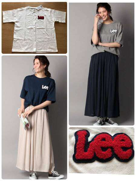 新品【Lee】サガラ刺繍ロゴオーバーサイズ半袖Tシャツ ウィメンズLサイズ白4860円 着やせ効果◎
