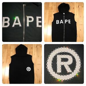 スワロフスキー スウェット パーカー ベスト Mサイズ a bathing ape BAPE swarovski zip hoodie vest エイプ ベイプ ラインストーン w59al