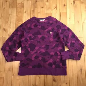 BAPE ジャガードカモ 長袖スウェット Lサイズ Jacquard purple camo sweat shirt a bathing ape エイプ ベイプ アベイシングエイプ w499