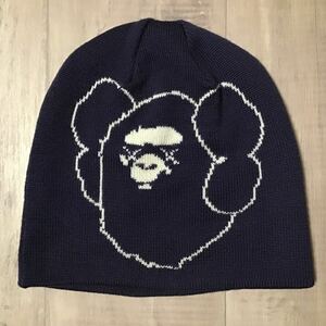 ★激レア★ KAWS × BAPE ニット帽 ネイビー ビーニー a bathing ape Beanie カウズ エイプ ベイプ アベイシングエイプ NIGO 帽子 i021