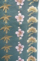 【送料無料】美品 訪問着 くすんだ緑色 総刺繍 トールサイズ 金糸 縮緬 松竹梅 袷 お洒落 フォーマル 仕立て上がり 正絹 m-4727_画像5