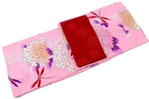 着物フィ】新品 浴衣 半幅帯 2点セット フリーサイズ 桜 白 紫