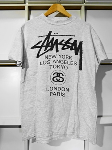 初期80s OLD STUSSY WORLD TOUR Tシャツ 光沢タグ 黒タグ ステューシー ヴィンテージ ストックロゴ ショーンフォント ワールドツアー USA製