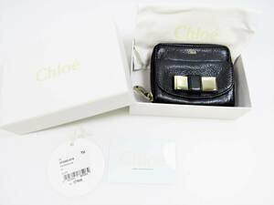 箱つき♪ かわいい Chloe クロエ LILY 2つ折り財布 レザー ブラック 3P0503-015 レディース 財布 黒 リボン ジップ ウォレット 中古品