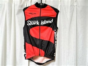 希少 日本製 WAVE ONE ウエイブワン TEAM Sharkisland 薄手 サイクルジャージ ジャケット ノースリーブ 自転車 ロードバイク 赤黒 Mサイズ