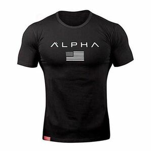 【XL-size】ALPHA★Tシャツ 米BW /筋トレ/sports/training/服/GYM SHARK/wear/プロテイン/ゴールド/ジム/メンズ/トレーニング/ウェア/の画像1