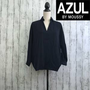 AZUL BY MOUSSY　アズールバイマウジー　ドロップショルダースキッパーブラウス　Sサイズ　ネイビー　S5.1-7　USED
