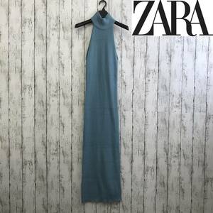 ZARA　ザラ　チューブ ホルター ドレス 　XS-Sサイズ　ブルー　ロング丈　S5.1-45　USED