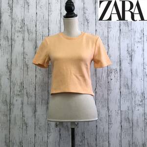 ZARA　ザラ　ソフトシャツ　Mサイズ　オレンジ　クロップド丈　S5.1-52　USED