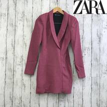 ZARA　ザラ　ハウンドトゥース ブレザードレス　Sサイズ　ピンク×ブラック　ひざ上丈　S5.1-70　USED_画像1