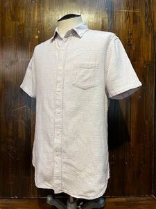 K849 men's shirt TK MIXPICE TAKEO KIKUCHI Takeo Kikuchi short sleeves white pattern flax linen/ L nationwide equal postage 520 jpy 
