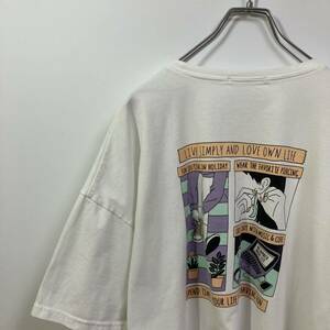 古着 イラスト デザイン スリット ワイドシルエット 半袖 クルーネック ドロップショルダー 天竺 Tシャツ