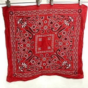 # 60s 70s Vintage one-side ear FAST COLOR RN15234peiz Lee pattern total pattern cotton bandana red old clothes remake cloth 60 period 70 period 70501#