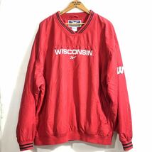 ■ Reebok Wisconsin Badgers ナイロン プルオーバー ジャケット サイズXL レッド 古着 リーボック カレッジ ウィスコンシン バジャーズ ■_画像1