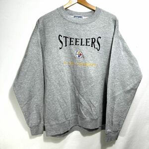 ■ ビンテージ USA製 Lee SPORT リー スポーツ NFL Steelers スティーラーズ 刺繍ロゴ スウェット トレーナー サイズL グレー アメフト ■