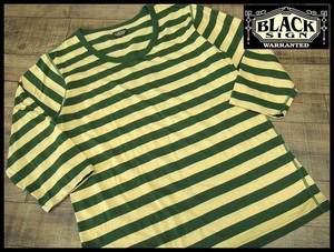 送料無料 42 (XL) サイズ BLACK SIGN ブラックサイン ボーダー クルーネック 七分袖 Tシャツ カットソー 黄 緑 イエロー グリーン