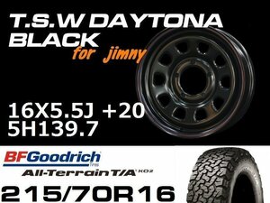 新型 ジムニー ホイール！ TSW デイトナブラック 16X5.5J+20 BF Goodrich All-Terrain T/A KO2 215/70R16 タイヤセット　JB64 JB23などに！