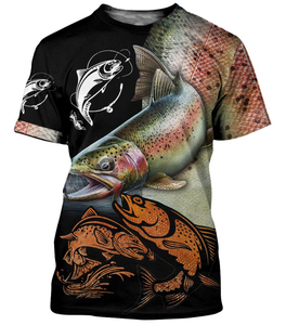 [ not yet have on ]niji trout T-shirt L size B [ fishing fish Rainbow trout ]