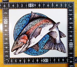 ニジマス ステッカー 13×10.5(cm) R02　　[レインボートラウト 毛針 釣り 魚]