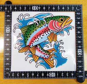 ニジマス ステッカー 13×12(cm) Rainbow06　　[レインボートラウト 毛針 釣り 魚]