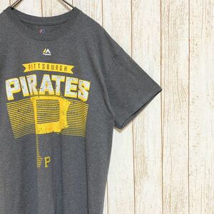 Majestic マジェスティック MLB Pittsburgh Pirates ピッツバーグ・パイレーツ プリント Tシャツ L メジャーリーグ USA古着 アメリカ古着