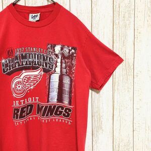 90s USA製 Lee SPORT NHL Detroit Redwings デトロイト・レッドウィングス プリント Tシャツ M アメリカ製 USA古着 アメリカ古着