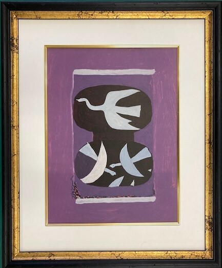 【特価】　≪　　ジョルジュ ブラック　　≫　 オリジナルリトグラフ【石版画】　TROIS OISEAUX SUR FOND VIOLET　 1964年　GEORGES BRAQUE