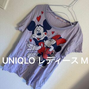 UNIQLO Disney ミッキー ミニー 半袖Tシャツ 紫 パープル キッズ 150 160 普段着 ルームウェア 部屋着