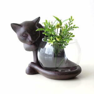 花瓶 花びん ガラス フラワーベース 猫 オブジェ 置物 置き物 雑貨 小物入れ かわいい おしゃれ インテリア 子ネコのミニベース しっぽネコ