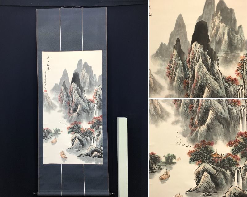 [Authentic work] Fukuju/Autumn colors of the Li River/Chinese landscape/Guilin/Landscape/hanging scroll☆Treasure ship☆AC-10, painting, Japanese painting, landscape, Fugetsu