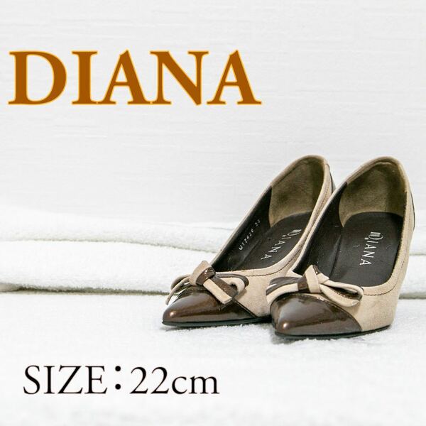 【送料無料】DIANA(ダイアナ)ポインテッドトゥ　ピンヒール　リボン　ベージュ　パンプス